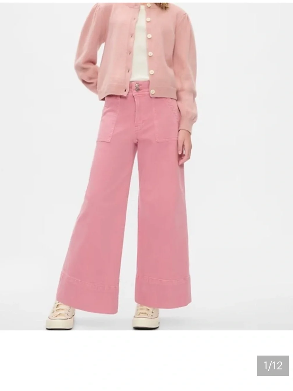 GAP  Girls High Stride Wide Leg Ankle Jeans 14 | 155CM Sugar Pink Denim